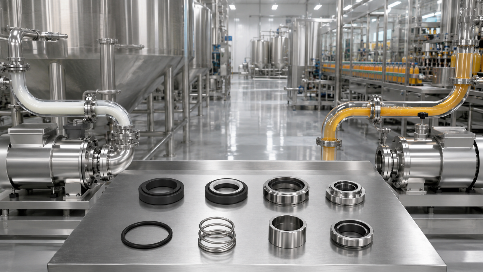 Food-grade mechanical seals for dairy and beverage pumps