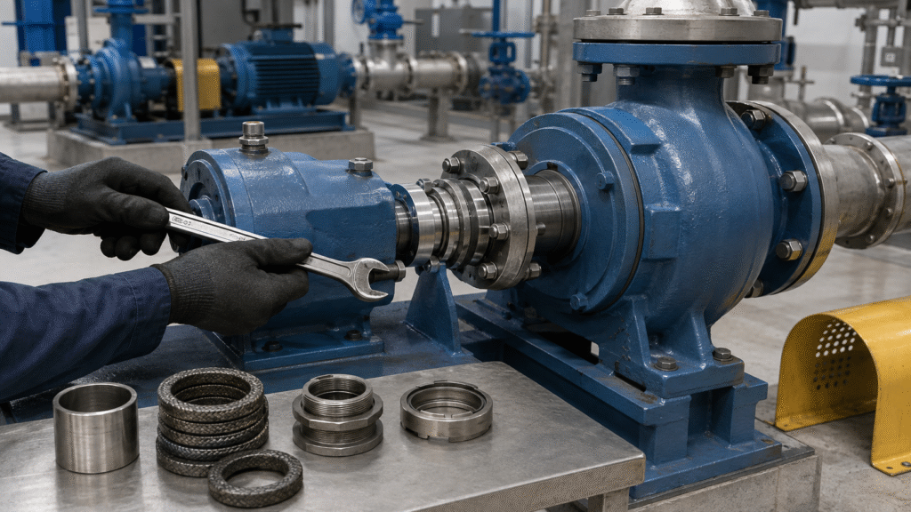 Cartridge mechanical seal installed during conversion of a packed process pump