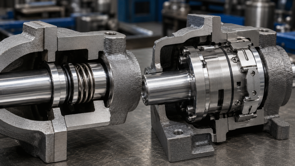 Pump mechanical seal installation comparing component working length and cartridge setting clips