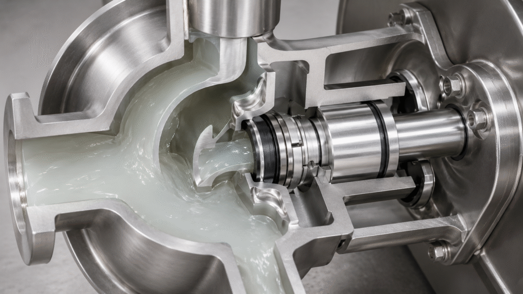 Food-grade mechanical seals with hygienic pump design for dairy and beverage processing