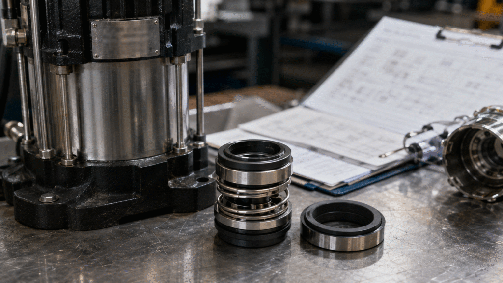 Grundfos mechanical seal replacement identification using pump nameplate old seal and product information