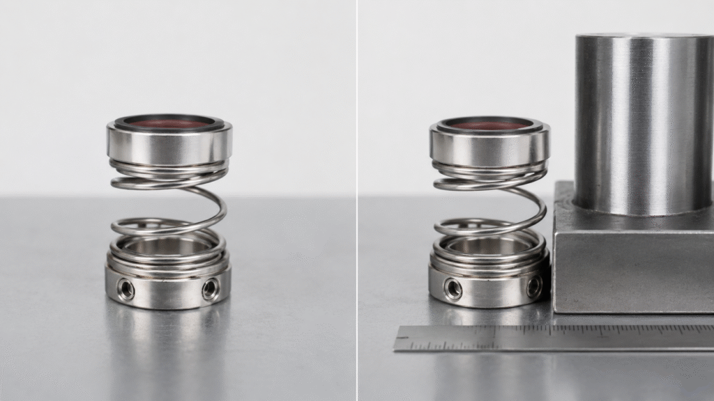 Mechanical seal free length and working length shown with real rotating seal reference positions