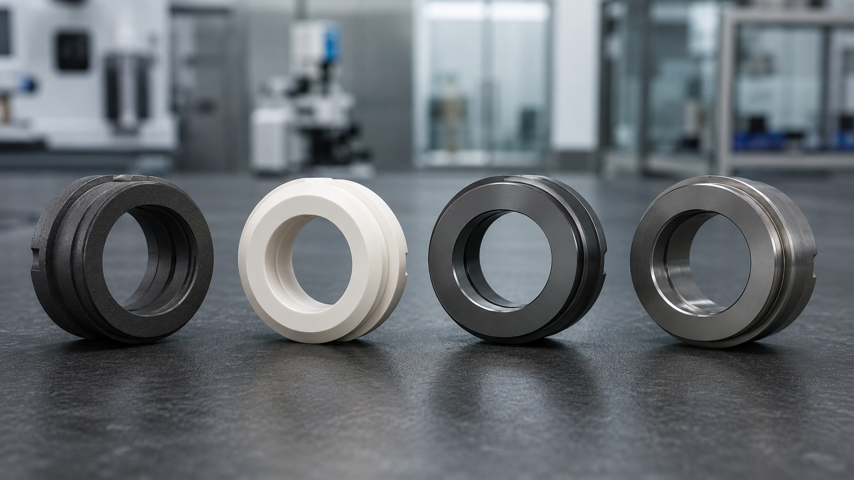 Mechanical seal materials including carbon ceramic silicon carbide and tungsten carbide seal faces