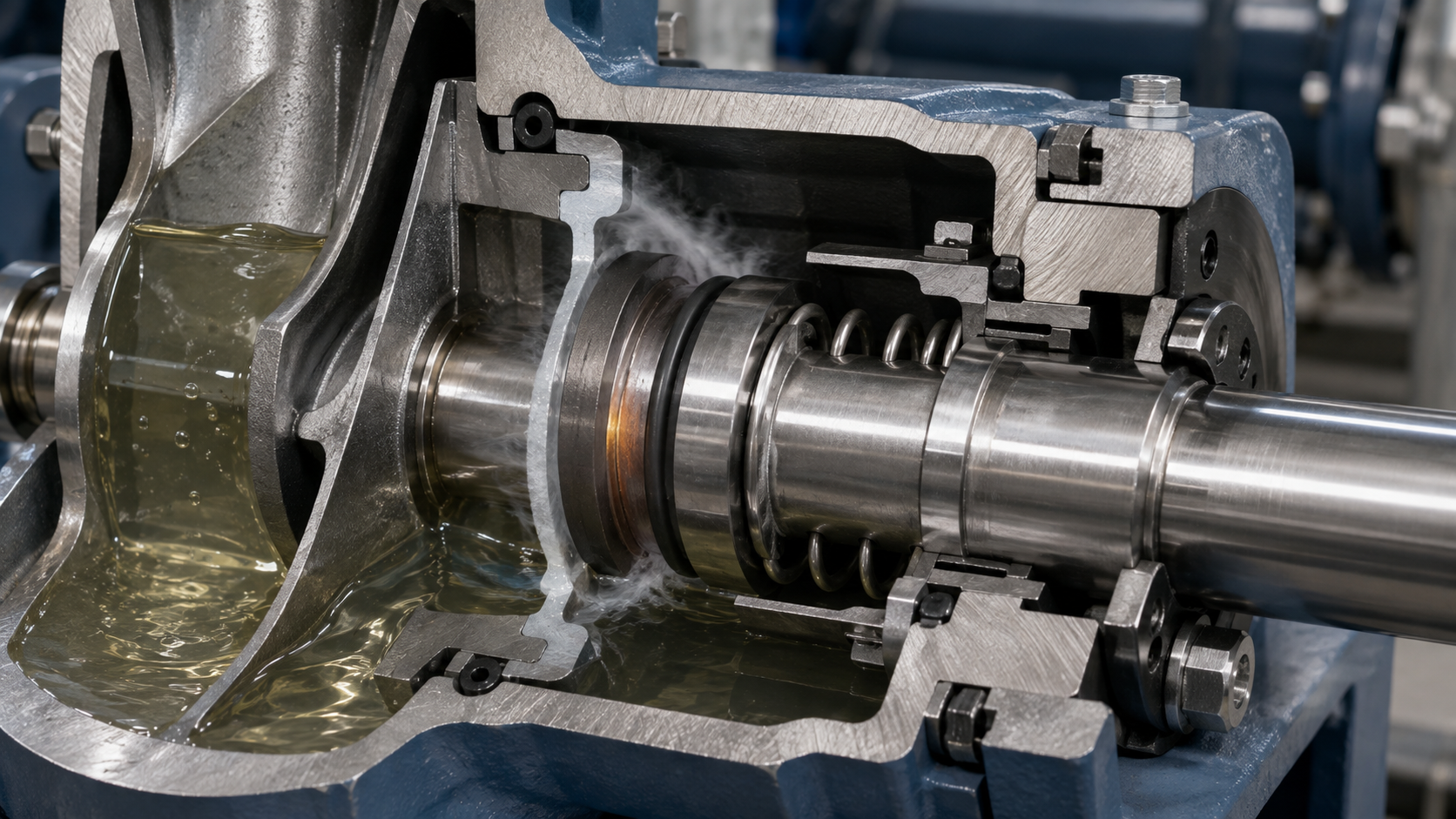 Mechanical seal runs dry after losing the lubricating fluid film between the seal faces