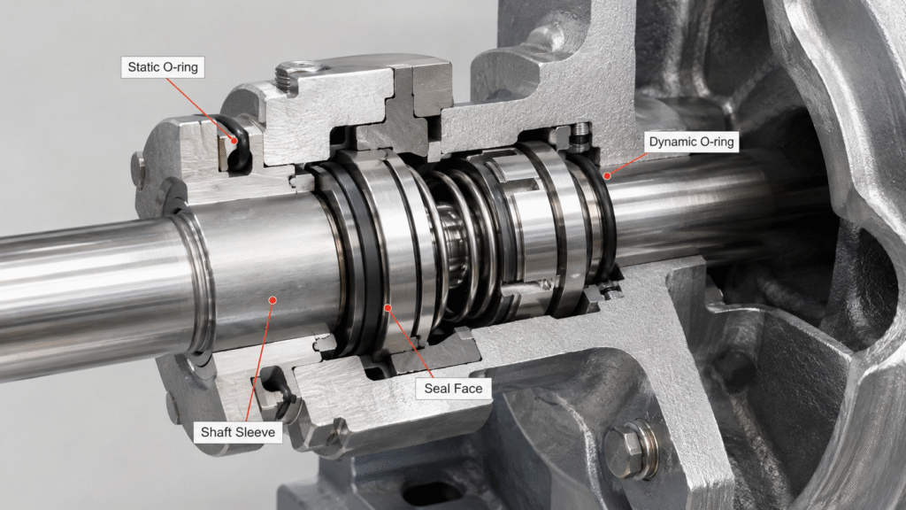 Secondary O-ring locations inside a mechanical seal with static and dynamic elastomers
