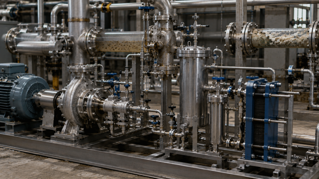 Mechanical seal flush separator cooler and support piping for dirty and crystallizing pump service