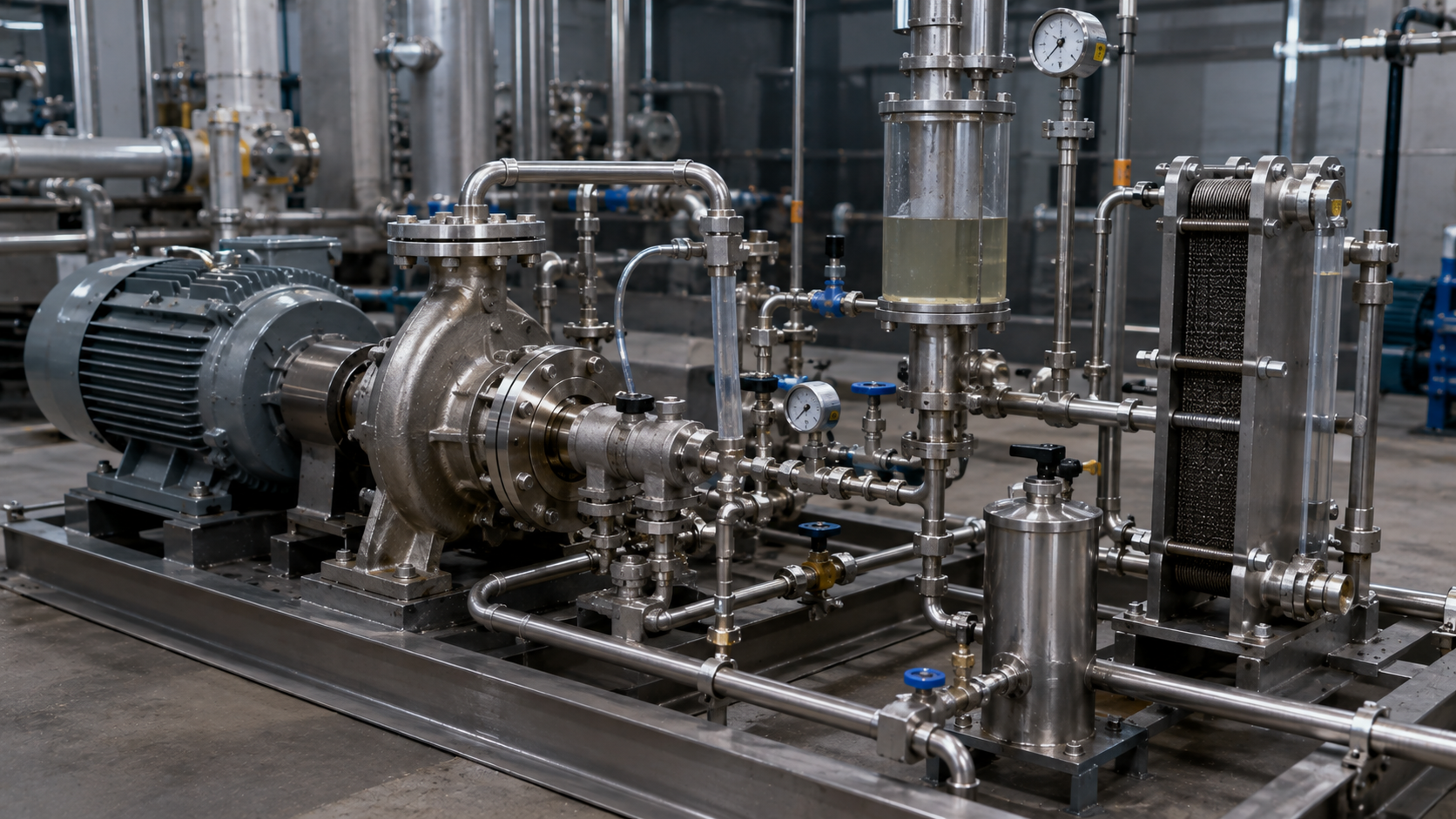Mechanical seal support system with flushing cooling circulation and fluid control around a centrifugal pump