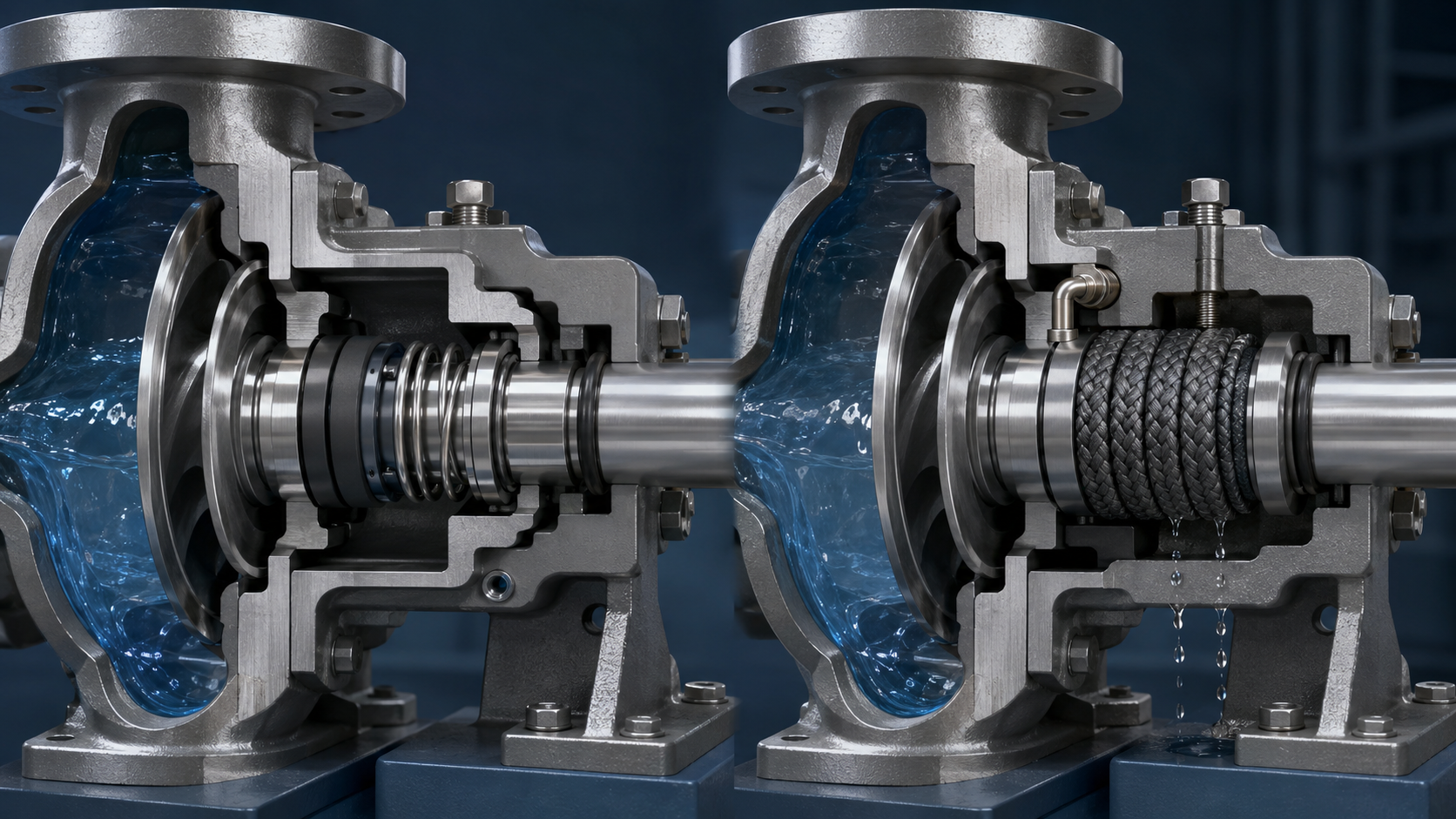Mechanical seal vs packing comparison inside an industrial centrifugal pump