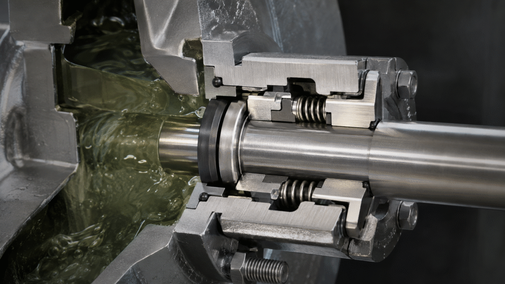 Mechanical seal working principle showing rotating face, stationary face and controlled leakage path