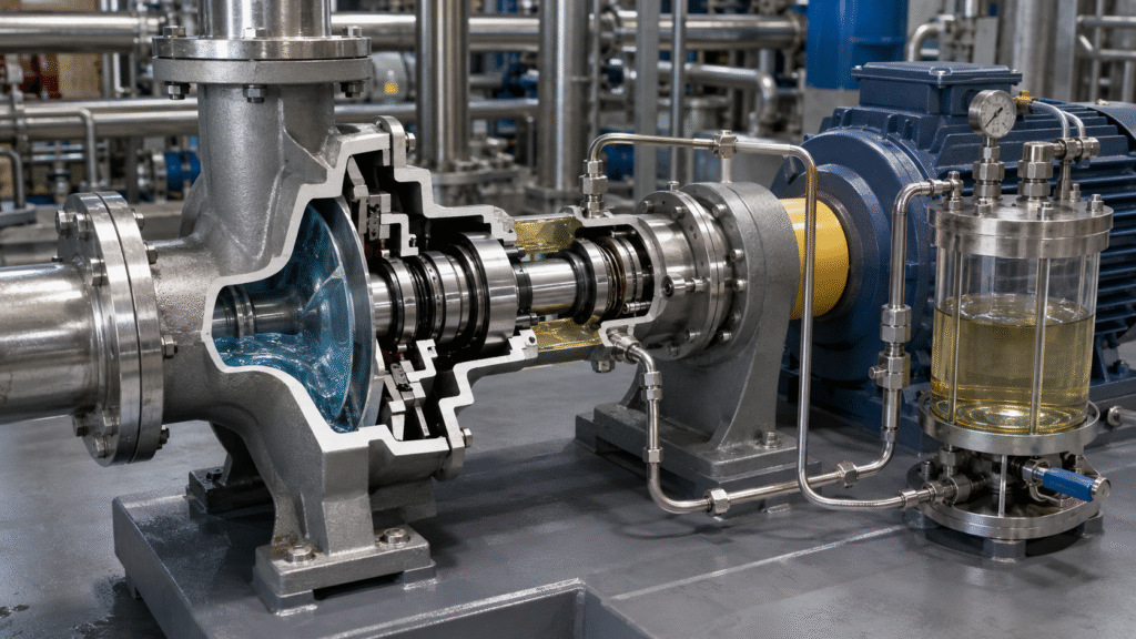 Pressurized dual cartridge seal with a barrier-fluid reservoir on a chemical process pump