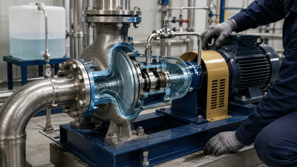 Prevent mechanical seal dry running with correct pump priming and seal flush flow