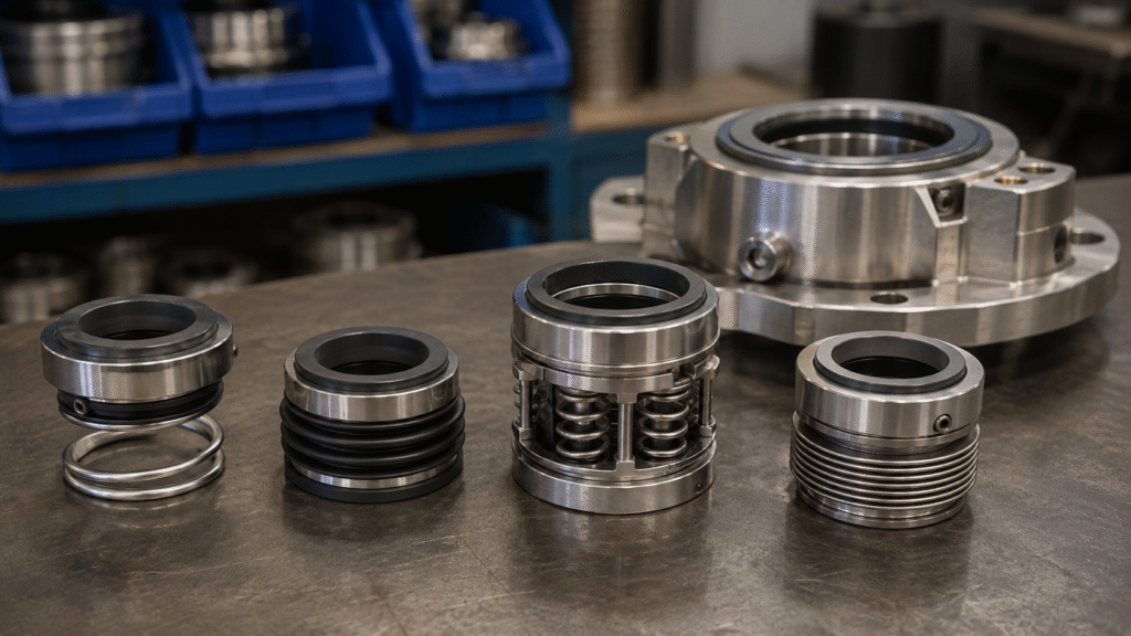 Pump mechanical seal identification using component cartridge bellows and spring design features