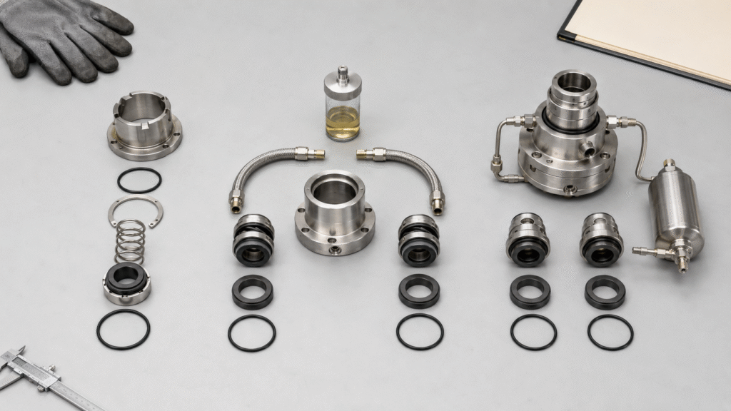 Single and dual pump seal arrangements with buffer and barrier fluid components